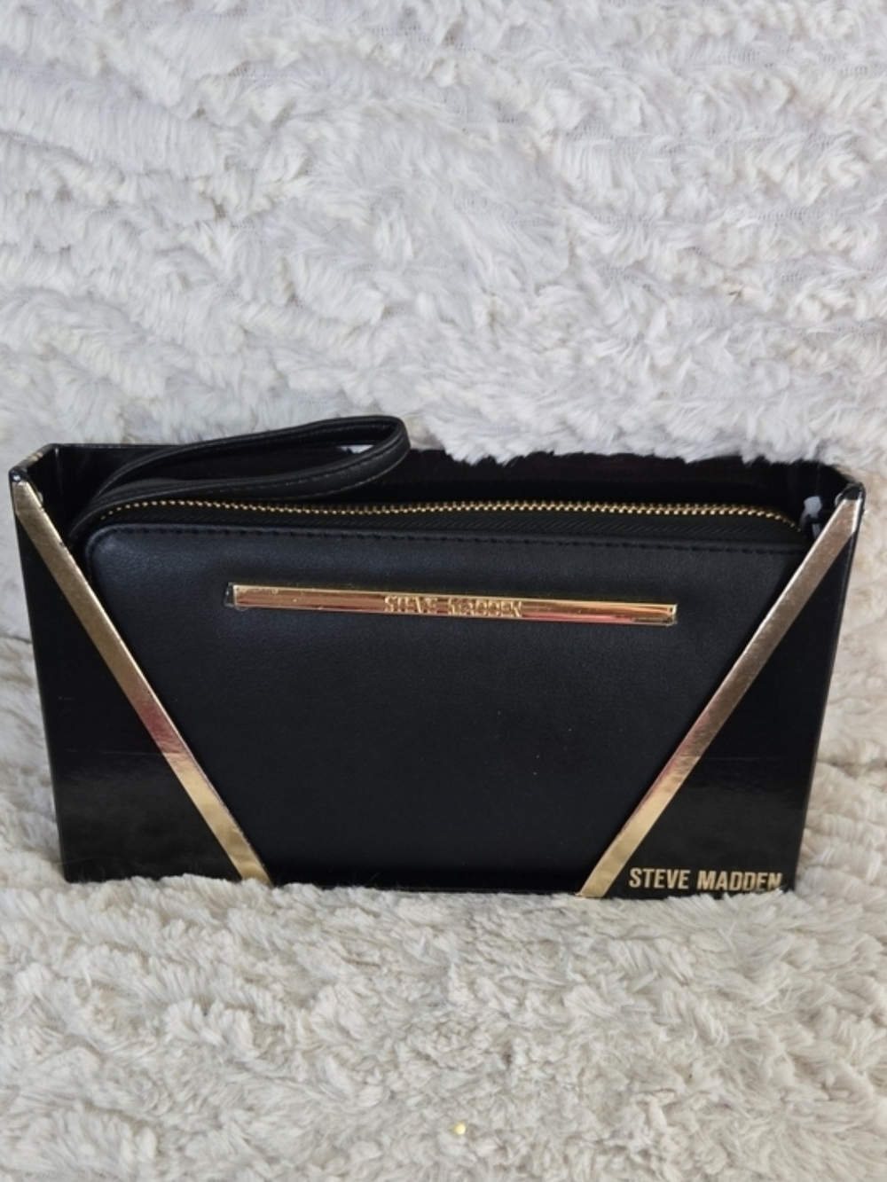 Steve Madden Black Clutch Wristlet with Gold Trim